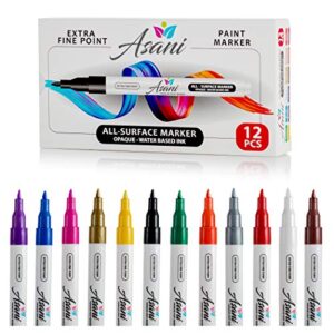 paint pens acrylic markers set (12-color) | for painting glass, wood, porcelain, ceramic, fabric, paper, kindness rocks, mugs, calligraphy, unique arts and crafts supplies (extra fine point)