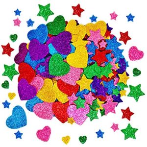 260 pieces colorful glitter foam stickers self adhesive stars mini heart shapes glitter stickers, kid’s arts craft supplies greeting cards home decoration stars&heart shapes