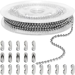 jishi 33ft ball chain 2.4mm silver stainless steel bead link chain roll for beaded dog tag necklace, mens military jewelry making supplies, pull chain diy bracelets keychain craft – w/20#3 connectors