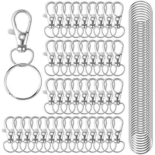 100PCS Keychain Hooks with Key Rings, Metal Swivel Lobster Claw Clasps, for Keychain Clip Lanyard, Jewelry Making, Crafts (Silver)