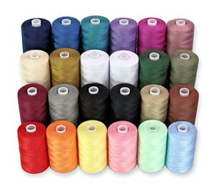 sewing thread – 24 polyester threads for hand stitching, quilting & sewing machine – set of 1000 yds per spool – 20 colors plus 2 x white & 2 x black
