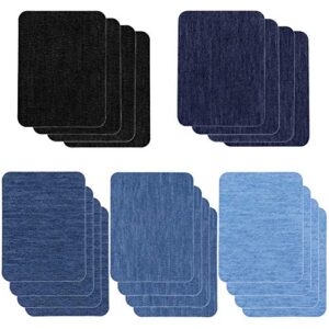 patches for jeans, selizo 20 pcs iron on patches denim jean patches for clothing repair, inside jeans, 5 colors (4.9″ x 3.7″)