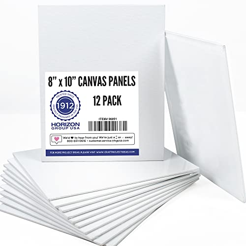 Horizon Group USA 8x10 Canvas Panel Boards Value Pack of 12, Primed, Perfect for Painting Projects, Watercolor, Oil & Acrylic Paints, Paint Canvas for Kids, Students, & Professionals