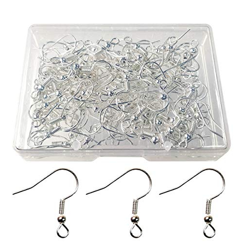 120pcs Earring Hooks with Ball and Coil, Hypo Allergenic Plated Silver Ear Wires with Transparent Storage Box, for DIY Jewelry Making