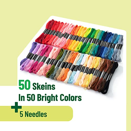 Mr. Pen- Embroidery Floss, 50 Skeins, Rainbow Colors Embroidery Thread with 5 Needles, Cross Stitch Thread, Friendship Bracelet String, Thread for Bracelet Making, Craft String, Strings for Bracelets