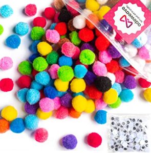 adeweave 1 inch 300 pom poms – multicolor pompoms for crafts in assorted colors, soft and fluffy large pom poms for crafts in reusable zipper bag