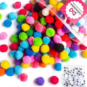 Adeweave 1 Inch 300 Pom Poms - Multicolor Pompoms for Crafts in Assorted Colors, Soft and Fluffy Large pom poms for Crafts in Reusable Zipper Bag