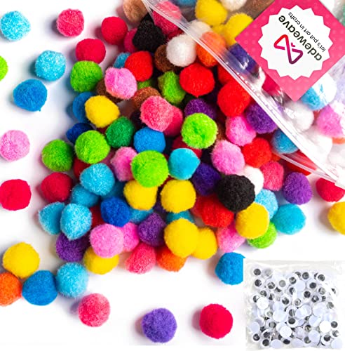 Adeweave 1 Inch 300 Pom Poms - Multicolor Pompoms for Crafts in Assorted Colors, Soft and Fluffy Large pom poms for Crafts in Reusable Zipper Bag