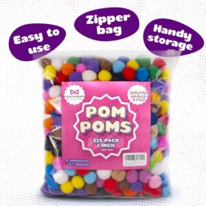 Adeweave 1 Inch 300 Pom Poms - Multicolor Pompoms for Crafts in Assorted Colors, Soft and Fluffy Large pom poms for Crafts in Reusable Zipper Bag