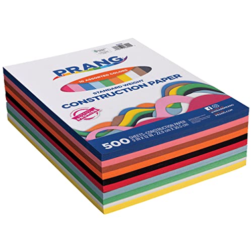 Prang (Formerly Art Street) Construction Paper, 10 Assorted Colors, Standard Weight, 9" x 12", 500 Sheets