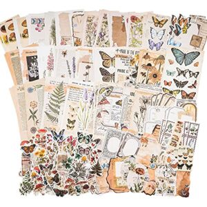 knaid vintage scrapbook supplies pack (200 pieces) for art journaling bullet junk journal planners diy paper stickers craft kits notebook collage album aesthetic cottagecore picture frames (nature)