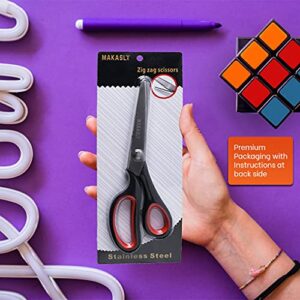 Makasla Pinking Shears Scissors for Fabric, Craft Scissors Decorative Edge, Zig Zag Scissors with Serrated Cutting Edge, Professional Sewing Pinking Shear for Fabric/Leather/Paper Craft (Red)