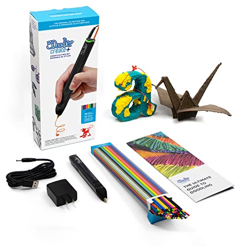 3Doodler Create+ 3D Printing Pen for Teens, Adults & Creators! - Black (2023 Model) - with Free Refill Filaments + Stencil Book + Getting Started Guide