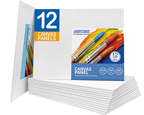 FIXSMITH-Painting-Canvas-Panels,8x10 Inch Canvas Board Super Value 12 Pack Canvases,100% Cotton,Primed Canvas Panel,Acid Free,Artist Canvas Boards for Professionals,Hobby Painters,Students & Kids.