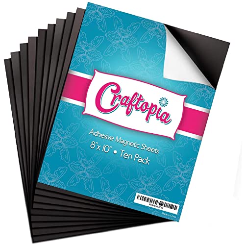 Craftopia Magnetic Sheet 8" x 10" Pack of 10 | Magnetic Sheets for Your Photos or Drawings to Stick on Your Fridge - Flexible Magnets with Adhesive Backing for Craft | Premium Quality