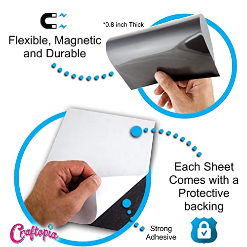 Craftopia Magnetic Sheet 8" x 10" Pack of 10 | Magnetic Sheets for Your Photos or Drawings to Stick on Your Fridge - Flexible Magnets with Adhesive Backing for Craft | Premium Quality