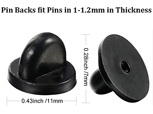 Rubber Pin Backs, 100PCS Lapel Pin Backs, Pin Safety Backs for Brooch Tie Hat Badge Insignia, Black