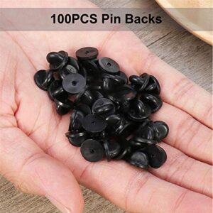 Rubber Pin Backs, 100PCS Lapel Pin Backs, Pin Safety Backs for Brooch Tie Hat Badge Insignia, Black