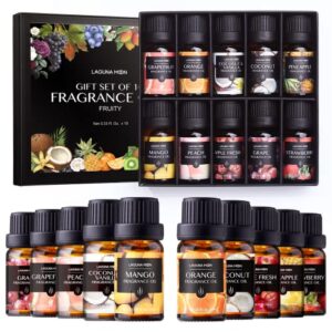 fragrance oil set – premium grade 10 pcs scented oils for candle making, soap scents, aroma beads, bath bombs, perfume & flavoring oil for lip gloss – organic essential oils with fruity scents (10ml)