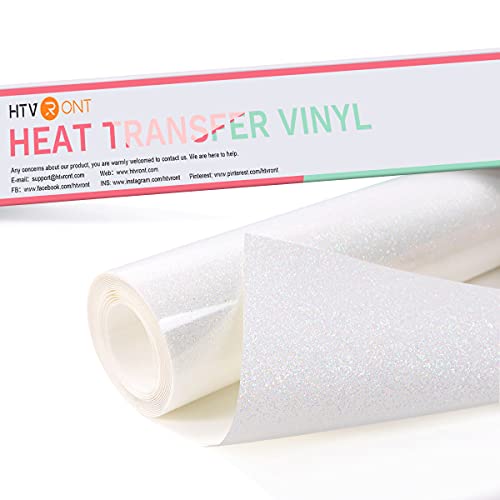 HTVRONT Rainbow White Glitter HTV Vinyl Roll-12" x 6 FT White Glitter Heat Transfer Vinyl Bundle, White Glitter Iron on Vinyl for Cricut & Silhouette Cameo