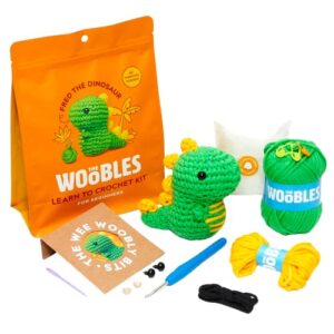 the woobles beginners crochet kit with easy peasy yarn as seen on shark tank – crochet kit for beginners with step-by-step video tutorials – fred the dinosaur