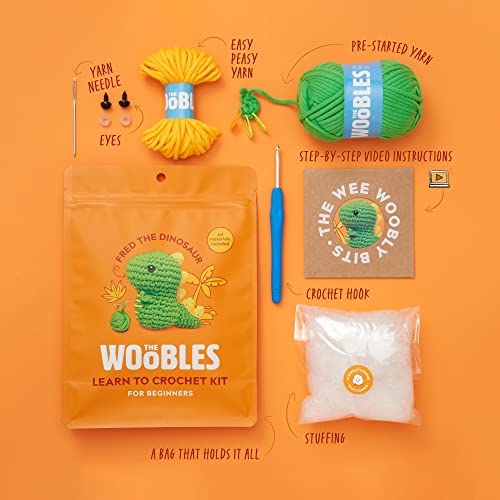 The Woobles Beginners Crochet Kit with Easy Peasy Yarn as seen on Shark Tank - Crochet Kit for Beginners with Step-by-Step Video Tutorials - Fred The Dinosaur