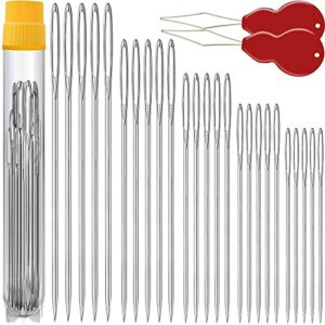 25/50 pcs premium large eye large gage needles for hand sewing with 2 needle threaders, assorted sizes, embroidery needles for hand sewing, big eye needle