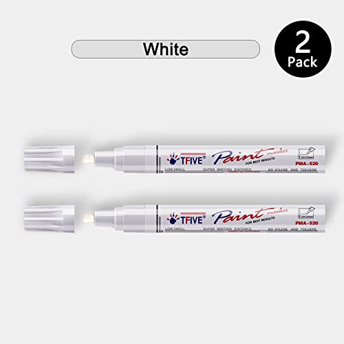 White Permanent Paint Marker Pens - 2 Count Oil Based Marker Pen, Medium Tip, Waterproof & Quick Dry, for Office, Art projects, Rock Painting, Ceramic, Glass, Wood, Plastic, Metal, Canvas