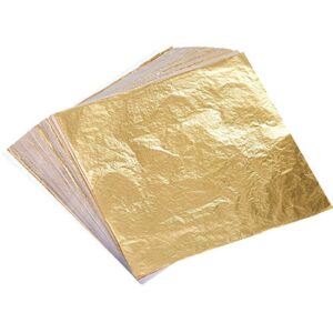 bememo 100 sheets imitation gold leaf for arts, gilding crafting, decoration, 5.5 by 5.5 inches