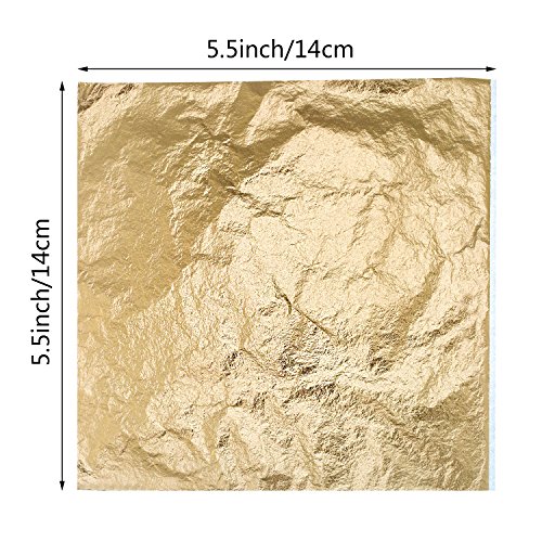 Bememo 100 Sheets Imitation Gold Leaf for Arts, Gilding Crafting, Decoration, 5.5 by 5.5 Inches