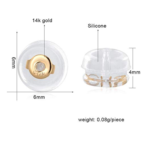 14K Real Solid Gold Earring Backs Hypoallergenic Soft Clear Silicone Backings Ear Piercing Replacements Secure Safety for Studs Drop Comfortable