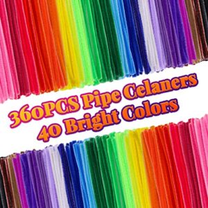 Caydo 360 Pieces Pipe Cleaners 40 Assorted Colored Chenille Stems for Art and Crafts, Children’s Craft Supplies (6 mm x 12 inch)