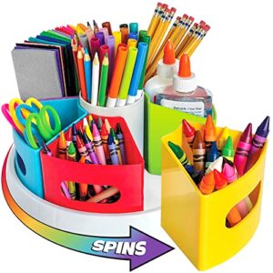 hapinest rotating art supplies organizer storage caddy for kids | crayon marker and pencil organization for school desk teachers classrooms and crafts at home