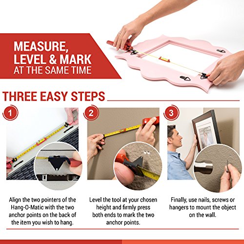 Hang-O-Matic All-in-One Picture Hanging Tool, Picture Hanger, Picture Frame Level Ruler, Perfect to Hang Pictures, Mirrors, TVs, and Shelves