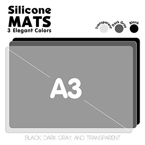 3 Pack Silicone Mats for Crafts, LEOBRO 15.7” x 11.7” Silicone Sheets for Resin Jewelry Casting Molds, Placemat, Nonstick Multipurpose Silicone Craft Mats for Resin Molds, Black, Dark Gray,Transparent