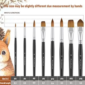 Sable Watercolor Brushes Professional, Fuumuui 8Pcs Kolinsky Sable Brush Set Variety Shapes with Flat, Round Pointed, Cat's Tongue Oval Wash Perfect for Watercolor Acrylic Gouache Inks Painting