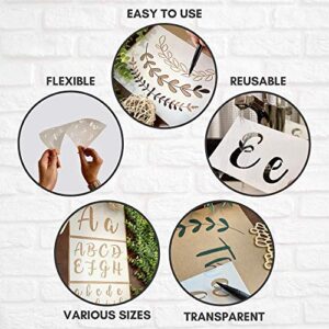 Boutique Calligraphy Stencil Template Kit - 45 Reusable Pieces - Includes Lettering Upper and Lowercase Both Large and Small, Numbers, Punctuation, Laurels and Flowers - for Arts Crafts Painting Wood