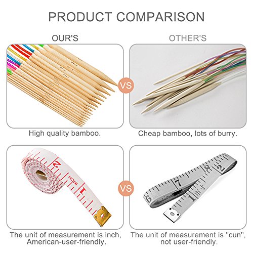 18 Pairs Bamboo Knitting Needles Set, Vancens Circular Wooden Knitting Needles with Colorful Plastic Tube, Small Tools for Weave are Included, 18 Sizes: 2mm - 10mm, 31.5" Length