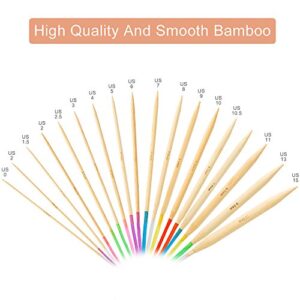 18 Pairs Bamboo Knitting Needles Set, Vancens Circular Wooden Knitting Needles with Colorful Plastic Tube, Small Tools for Weave are Included, 18 Sizes: 2mm - 10mm, 31.5" Length