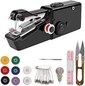 black handheld sewing machine, mini portable electric sewing machine for adult, easy to use and fast stitch suitable for clothes,fabrics, diy home travel