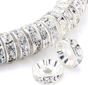 allb 100pcs rondelle spacer beads 8mm silver plated czech crystal rhinestone for jewelry making loose beads for bracelets