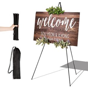 artist easel stand for display wedding sign & poster – 63 inches tall easle for display holder – portable collapsable poster easel – floor adjustable metal painting easels tripod black