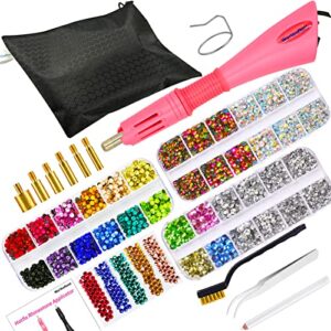 Worthofbest Hotfix Applicator, Rhinestones Setter Wand Tool, Hot fixed Bedazzler Kit, 4560Pcs, AB Crystal, Rainbow, Clear, 15 Colors, Tips, Tweezers, Tray, Gems Picker Tool,Bag,3 Jewel Size