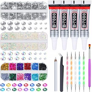 b7000 jewelry glue with rhinestones for crafts, 4500pcs rhinestones gems with rhinestone glue for shoes cloth fabric with wax picker pencil for crafting diamoment painting jewelry making and nail art
