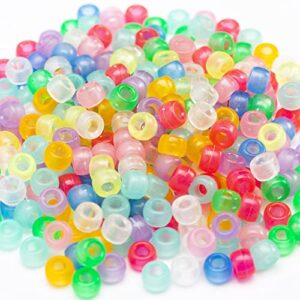 1000 Pcs Acrylic 9 Color Pony Beads 6x9mm Bulk Glow in The Dark