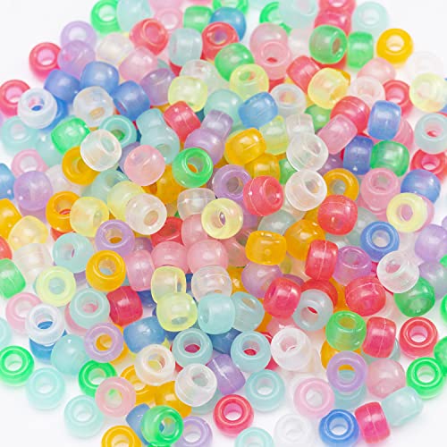 1000 Pcs Acrylic 9 Color Pony Beads 6x9mm Bulk Glow in The Dark