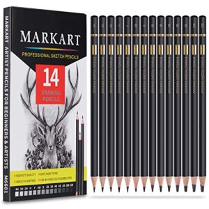 markart professional drawing sketching pencil set – 14 pieces,graphite,(12b – 4h), ideal for drawing art, sketching, shading, artist pencils for beginners & pro artists