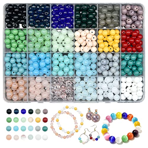 KOTHER 600PCS Glass Beads for Jewelry Making, 8mm DIY Gemstone Crystal Beads Bracelet Making Kit Healing Chakra Beads, 24 Color Round Gemstone Beads Suitable for Beginners