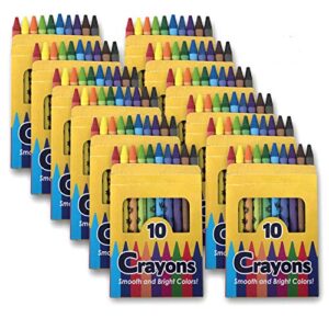 trail maker 12 pack crayons – wholesale bright wax coloring crayons in bulk, 10 per box, 12 box bundle art set