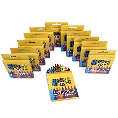 Trail maker 12 Pack Crayons - Wholesale Bright Wax Coloring Crayons in Bulk, 10 Per Box, 12 Box Bundle Art Set